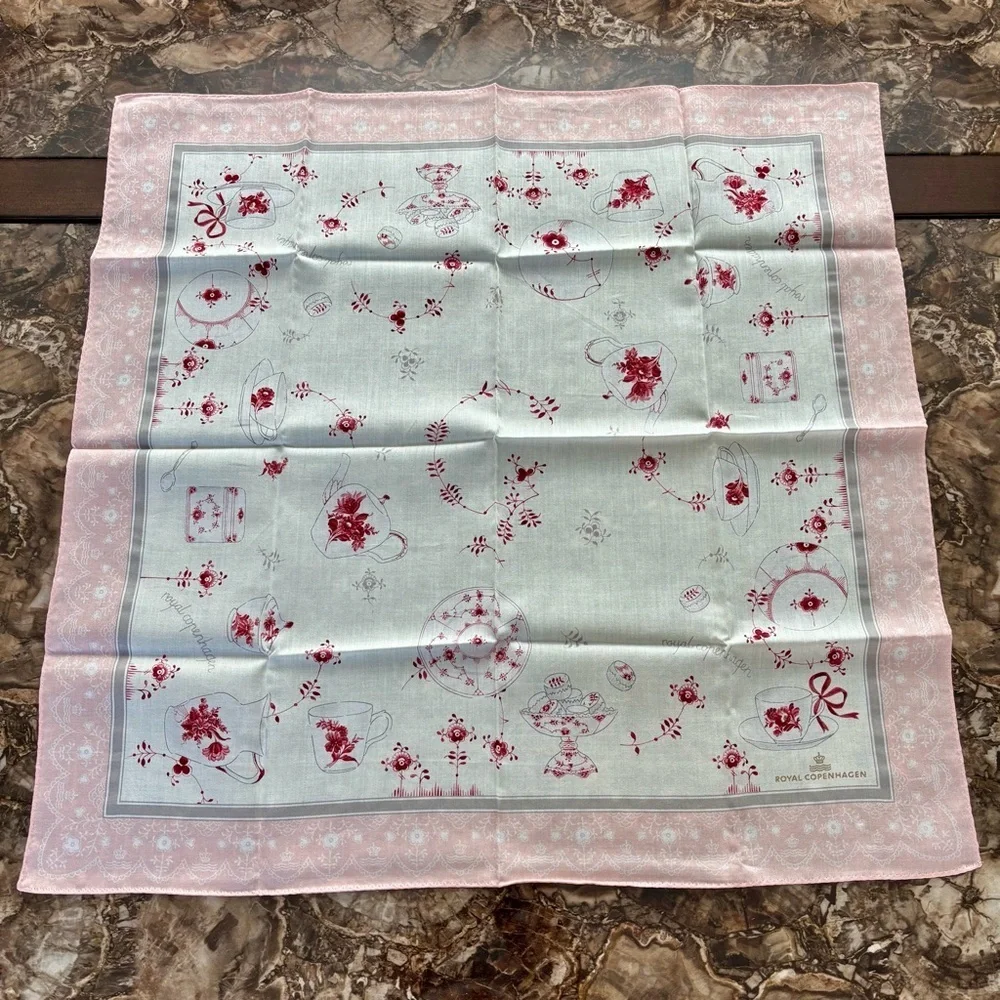 Royal Copenhagen Vtg Pink/White/Red Floral Handkerchief/Bandana/Scarf size 22.5”